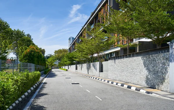 Estrada Rua Com Propriedade Luxo Moderno Bela Árvore Planta Verde — Fotografia de Stock