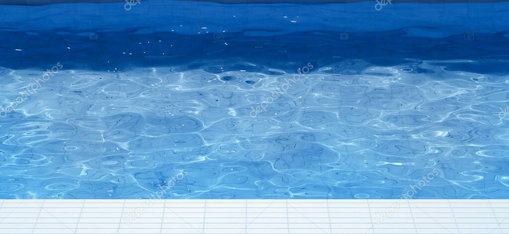 Swimming pool caustics ripples and flows with waves background. summer concept background. Overhead view. 3d rendering