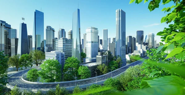 Εικονικός Σχεδιασμός Πράσινο Cityscape Ορίζοντα Κυρτή Εθνική Οδό Όμορφη Θέα — Φωτογραφία Αρχείου
