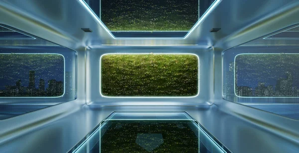 Yeşil Duvar Bitkisiyle Modern Fütüristik Ofis Tasarımı Oluşturma — Stok fotoğraf