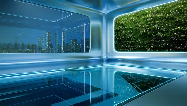 Rendering Futuristic Interior Space Design — Foto de Stock
