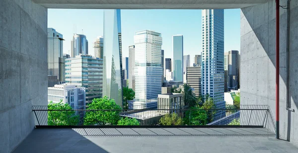 Modern Design Balcony Cityscape Background Rendering — Stock Photo, Image