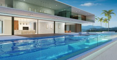 Lüks villa dış tasarım güzel sonsuzluk havuz 3D işlemeli