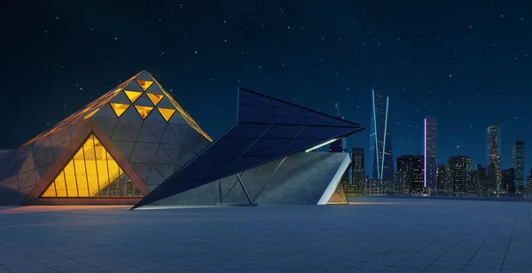 현대의 삼각형 설계는 콘크리트 요소로 건축을 설계한다 Photoreal 렌더링 — 스톡 사진