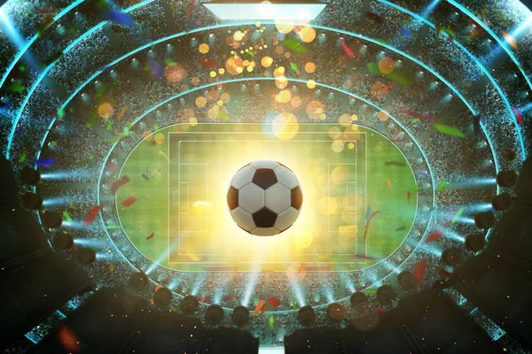 Вид Зверху Повітряний Кут Уявного Футбольного Стадіону Освітленням Візуалізація — стокове фото