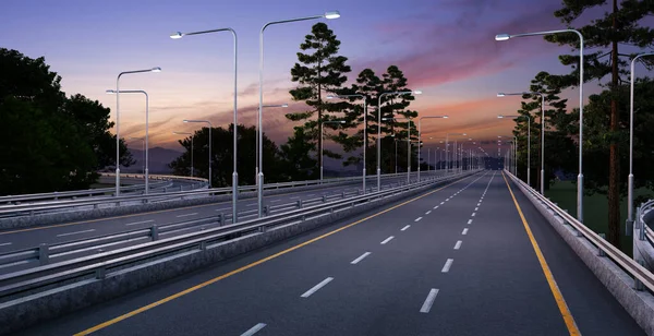 Straight Highway Morning Rendering — Stock Photo, Image