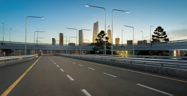 Gerade Autobahn Und Überführung Der Stadt Darstellung — Stockfoto