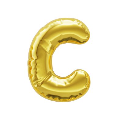 Letter C shiny golden inflatable balloons isolated on white background with clipping path. 3d rendering