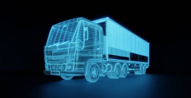Wireframe truck model with cargo. 3d illustration my own design