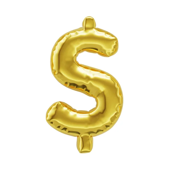 Gold Dollar Sign Shiny Golden Inflatable Balloon Isolated White Background — Fotografia de Stock