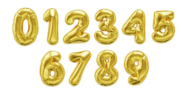 Номер Від Блискучих Золотих Надувних Кульок Ізольованих Білому Тлі Відсічним — стокове фото