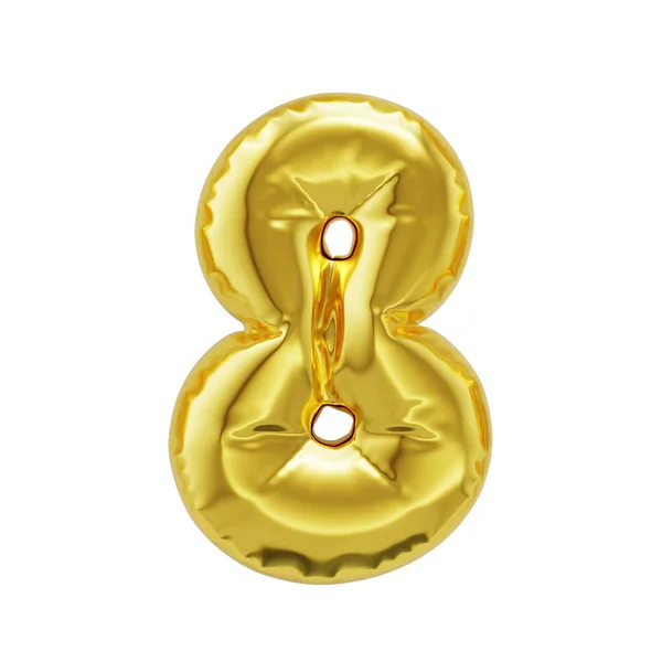 Number Shiny Golden Inflatable Balloons Isolated White Background Clipping Path — Foto de Stock