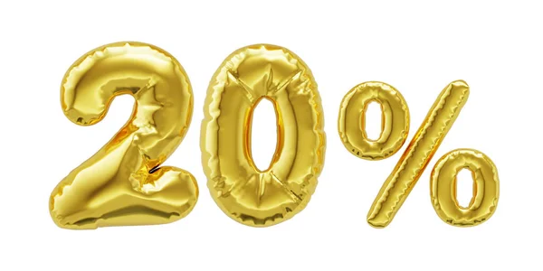 Discount Promotion Sale Shiny Golden Inflatable Balloons Isolated White Background — 스톡 사진