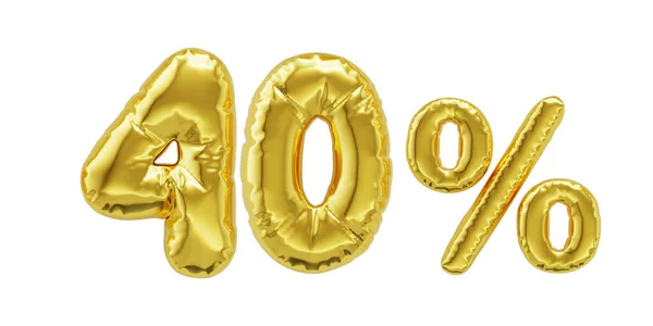 Discount Promotion Sale Shiny Golden Inflatable Balloons Isolated White Background — 스톡 사진