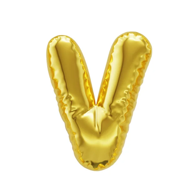 Letter Vshiny Golden Inflatable Balloons Isolated White Background Clipping Path — Stock Photo, Image