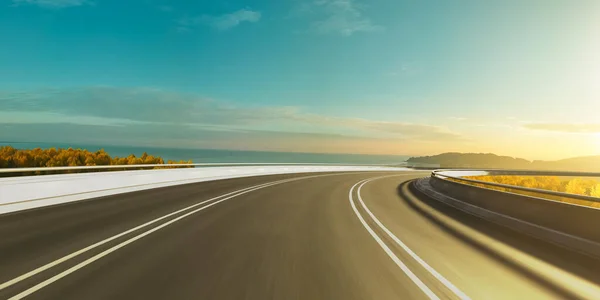 Curvy Highway Beautiful Seascape Background View Moving Forward Motion Background — стоковое фото