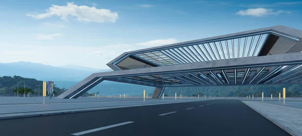 空の道路や近代的な橋の構造物の外観 3Dレンダリング — ストック写真