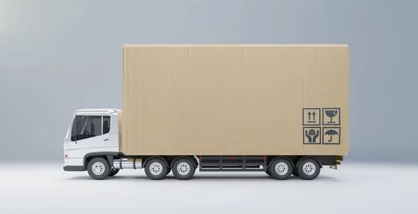 Cargo Truck Big Cardboard Box Package Ready Delivery Concept Delivery — Zdjęcie stockowe