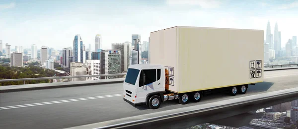 Truck Big Cardboard Box Package Road Concept Delivery Industry Rendering — Zdjęcie stockowe