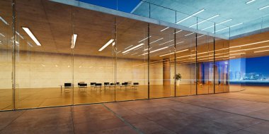Modern glass wall commercial buildings exterior. Realistic 3d rendering
