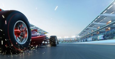 Sport racing car fast driving to achieve the champion dream , motion blur and lighting effect apply . 3D rendering