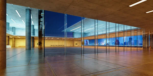 Moderne Glazen Muur Commerciële Gebouwen Interieur Realistische Weergave — Stockfoto