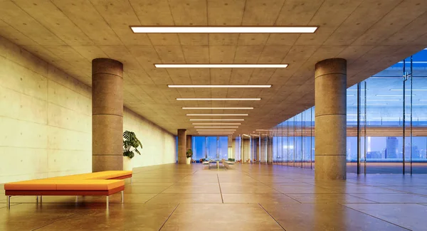 Modern Glass Wall Commercial Buildings Guest Waiting Area Realistic Rendering — Fotografia de Stock