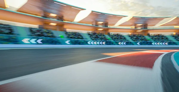 Rendering Racing Concept Evening Scene Futuristic Racetrack Glass Railing Neon — 스톡 사진