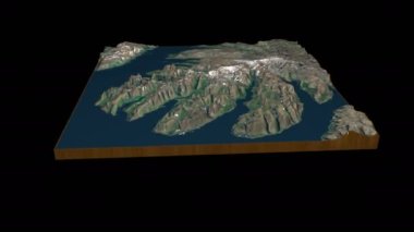 İzlanda arazi haritası fiyortları 3D 360 derece döngü animasyonu oluşturur