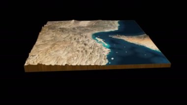 Hürmüz Boğazı arazi haritası 3D 360 derecelik döngü canlandırması
