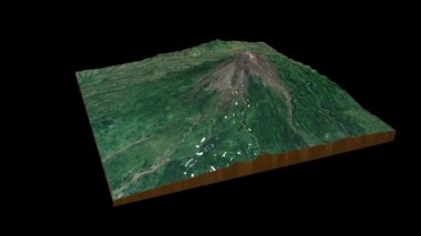Merapi Volkanik arazi haritası 3D 360 derecelik döngü canlandırması