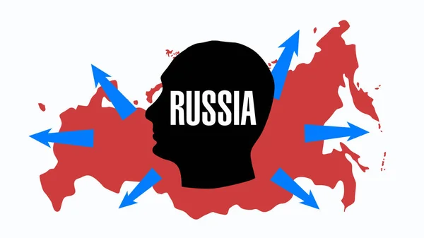 扩张主义俄罗斯地图上的头像轮廓 — 图库照片