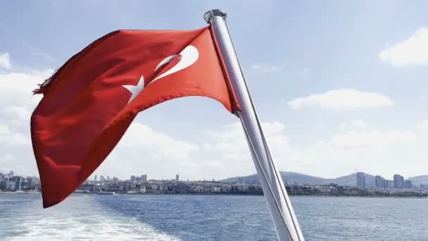 Турецкий Флаг Размахивающий Ветру — стоковое видео