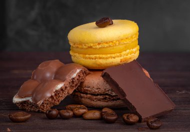 macaroon with chocolate pieces and coffee beans. High quality photo