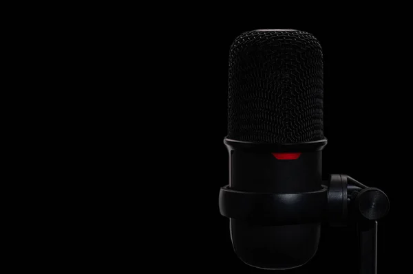 Studio Microphone Isolated Black Copy Space Left High Quality Photo — Stock Photo, Image