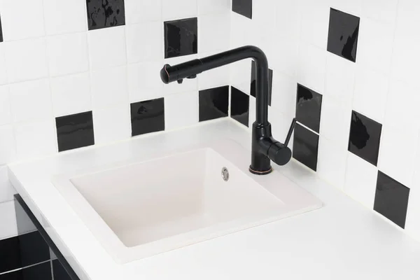 Background Black White Kitchen Sink Faucet — Stock Photo, Image
