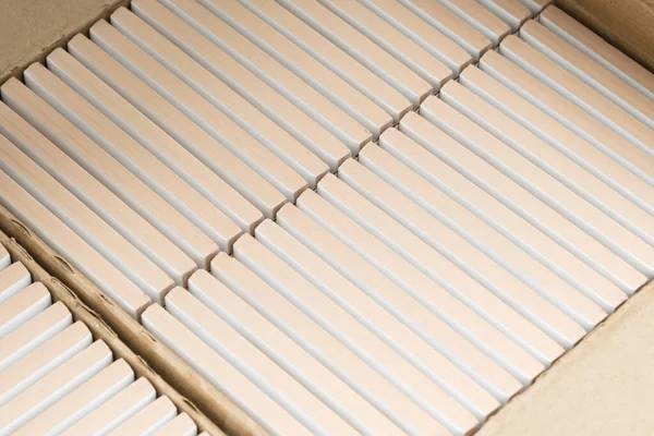 Wall Tiles Lie Cardboard Box Close View — Stock Photo, Image