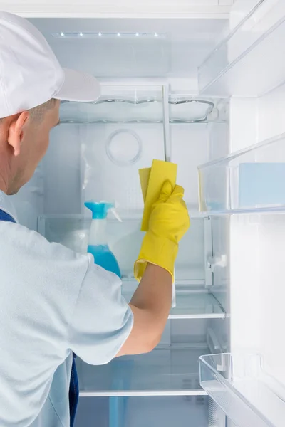 Дезінфекція Холодильника Службою Прибирання Вид Ззаду — стокове фото