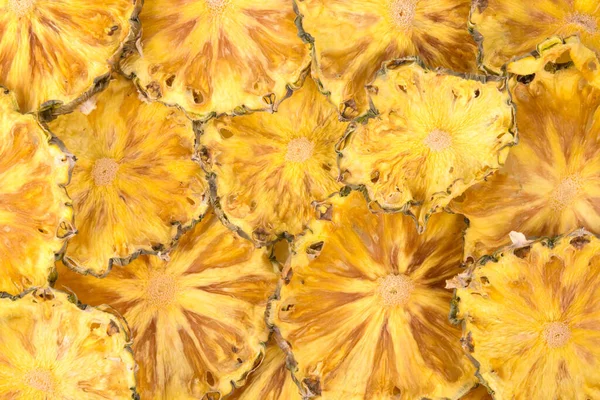 Gesneden Stukjes Gedroogde Ananas Close Ondergrond Rechtenvrije Stockafbeeldingen