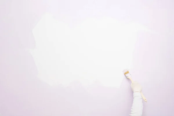 Pintado Mano Cuadrado Blanco Pared Con Cepillo — Foto de Stock