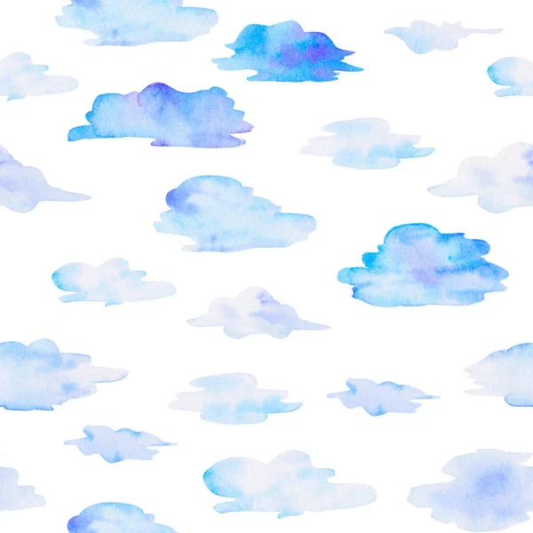 Modello Senza Soluzione Continuità Nuvole Bambini Progettazione Colore Azzurro Acquerello — Foto Stock