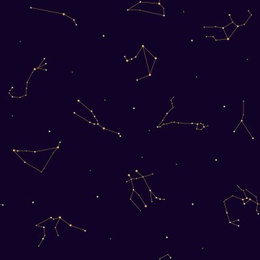 Takım yıldızının suluboya deseni, baskı ve tasarım için mavi arkaplanda burç işaretleri.