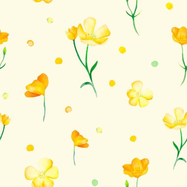 Tekstil tasarımı, arkaplan, kumaş baskısı için sarı düğün çiçeği desenli kusursuz desen.