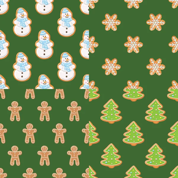 Ginger cookies sömlösa mönster. Jul och nyår bakgrunder ställa samling. — Stockfoto