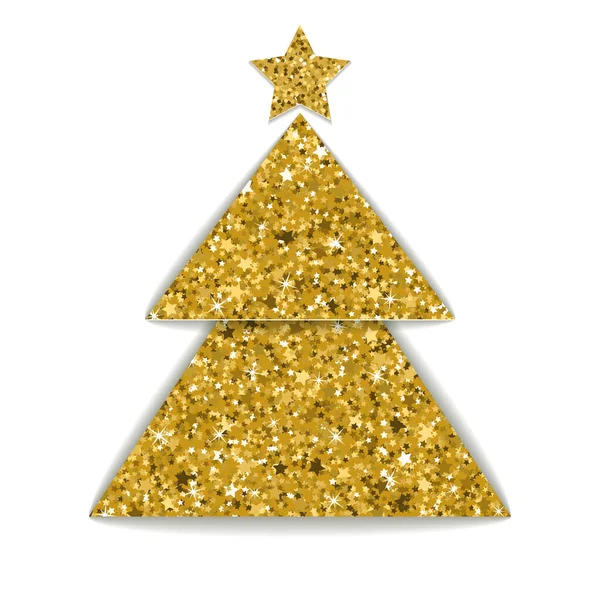 Skikt klippt papper Julkort med guld glitter textur effekt. Isolerad på vit bakgrund. Vektorillustration. — Stock vektor
