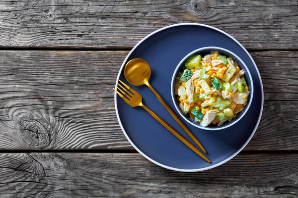 Salad Boiled Chicken Breast Sweet Corn Ananas Cucumber Celery Low — Stock Photo, Image