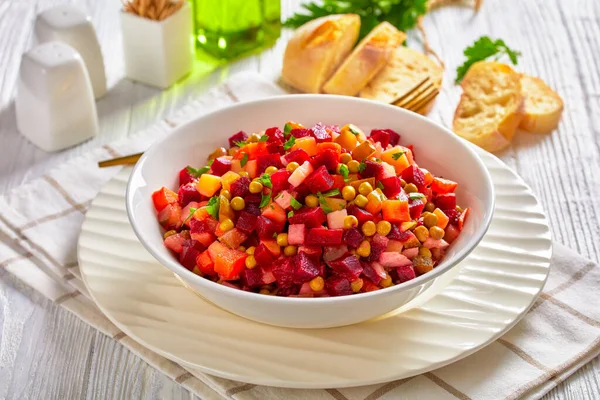 Vinegret Russian Vinaigrette Salad Diced Cooked Vegetables Red Beets Potatoes — стокове фото