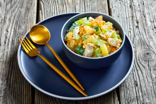 Salad Boiled Chicken Breast Sweet Corn Ananas Cucumber Celery Low — 스톡 사진