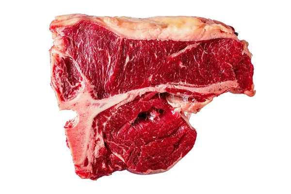 Bife Cru Carne Bovino Bone Isolado Sobre Branco — Fotografia de Stock