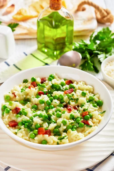 Risi Bisi Venetian Risotto Spring Peas Chunks Ham Bowl White — Stock Photo, Image